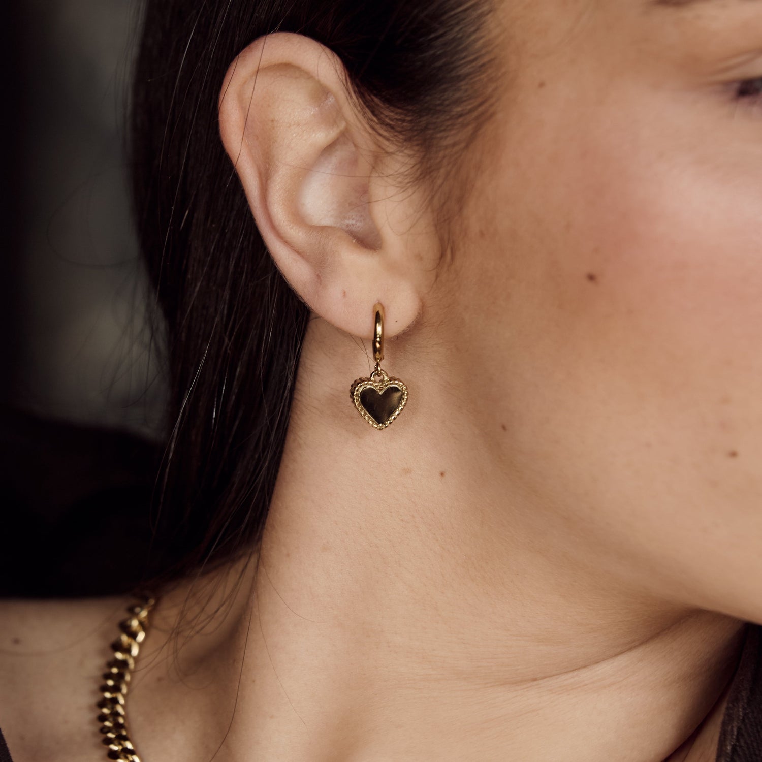 Heart Motif Earrings - Gold