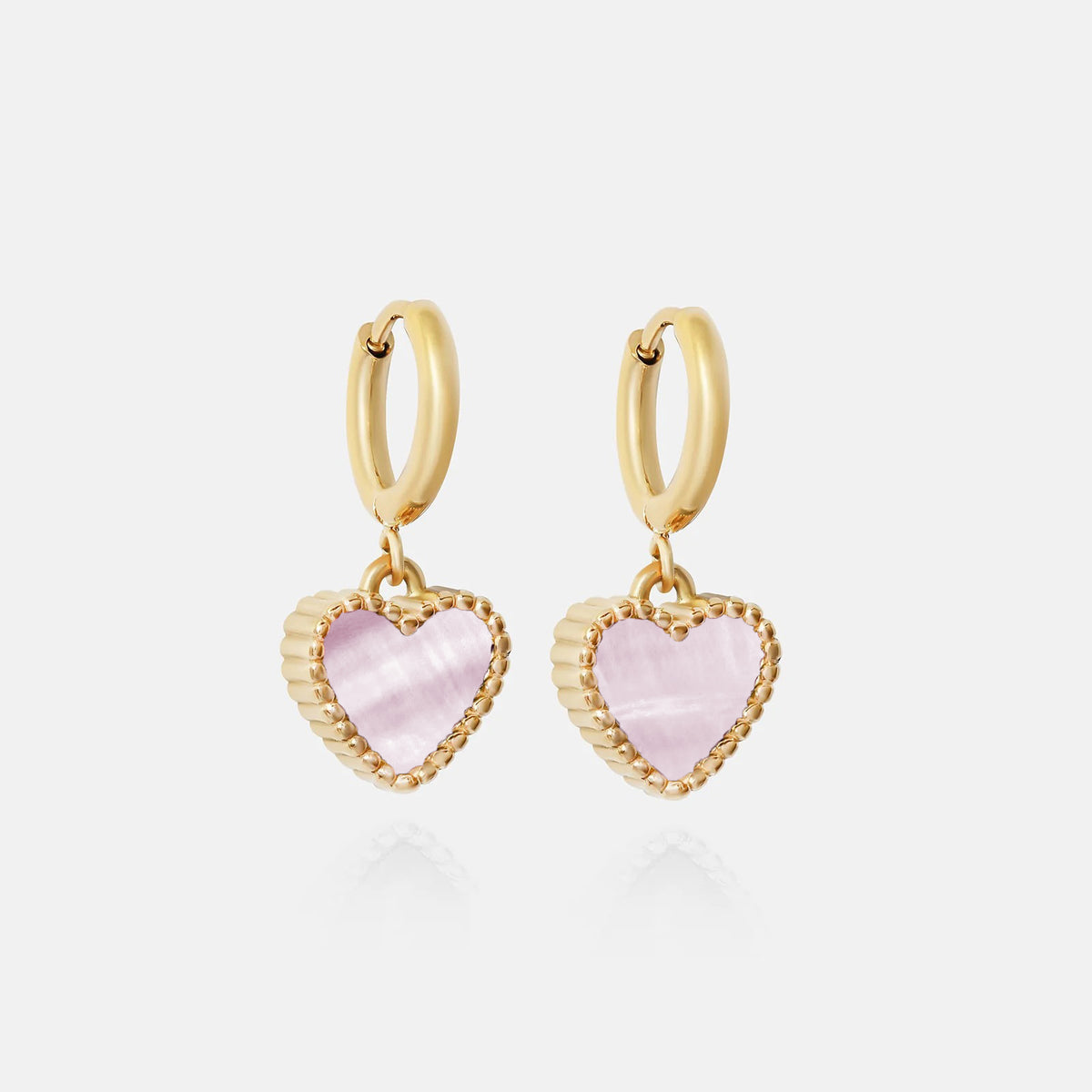 Heart Motif Earrings - pink pearl