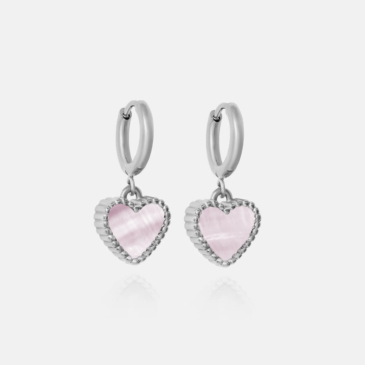 Heart Motif Earrings - pink pearl