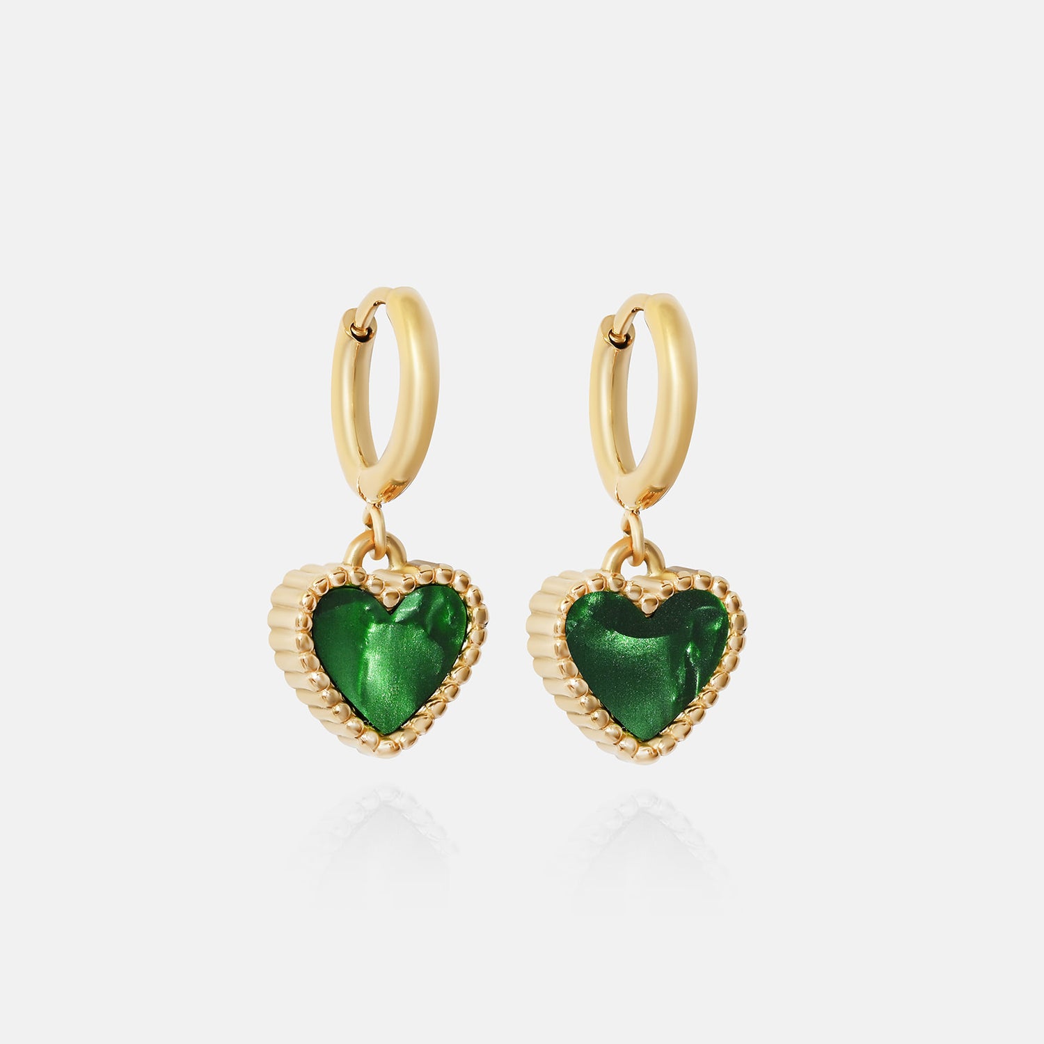 Heart Motif Earrings - Emerald Marble