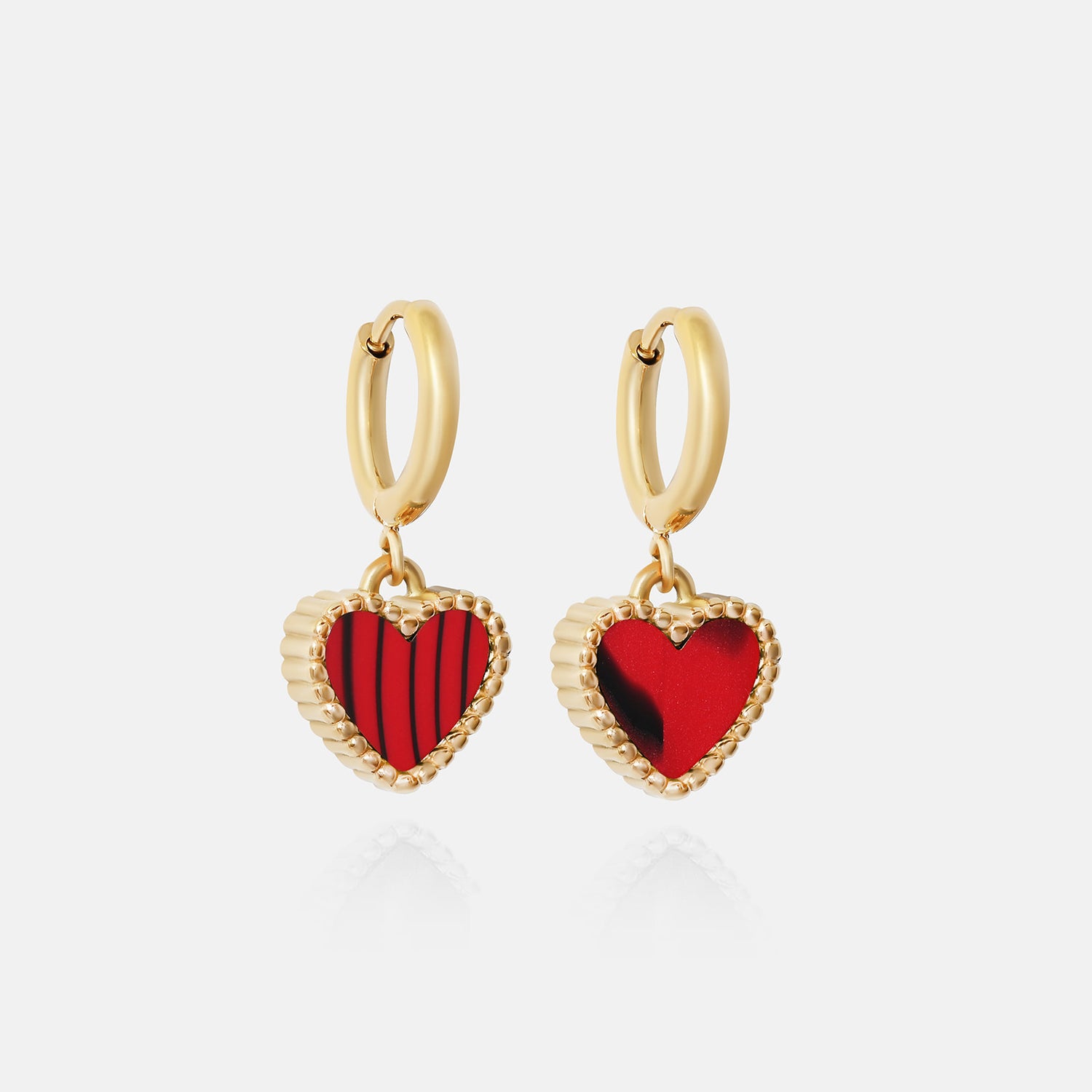 Heart Motif Earrings - Ruby Marble