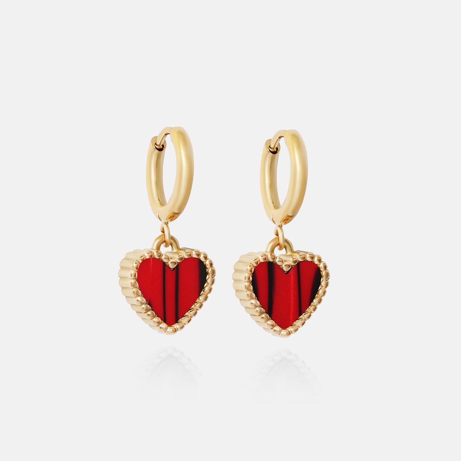 Heart Motif Earrings - Ruby Marble