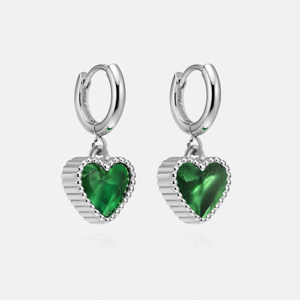 Heart Motif Earrings - Emerald