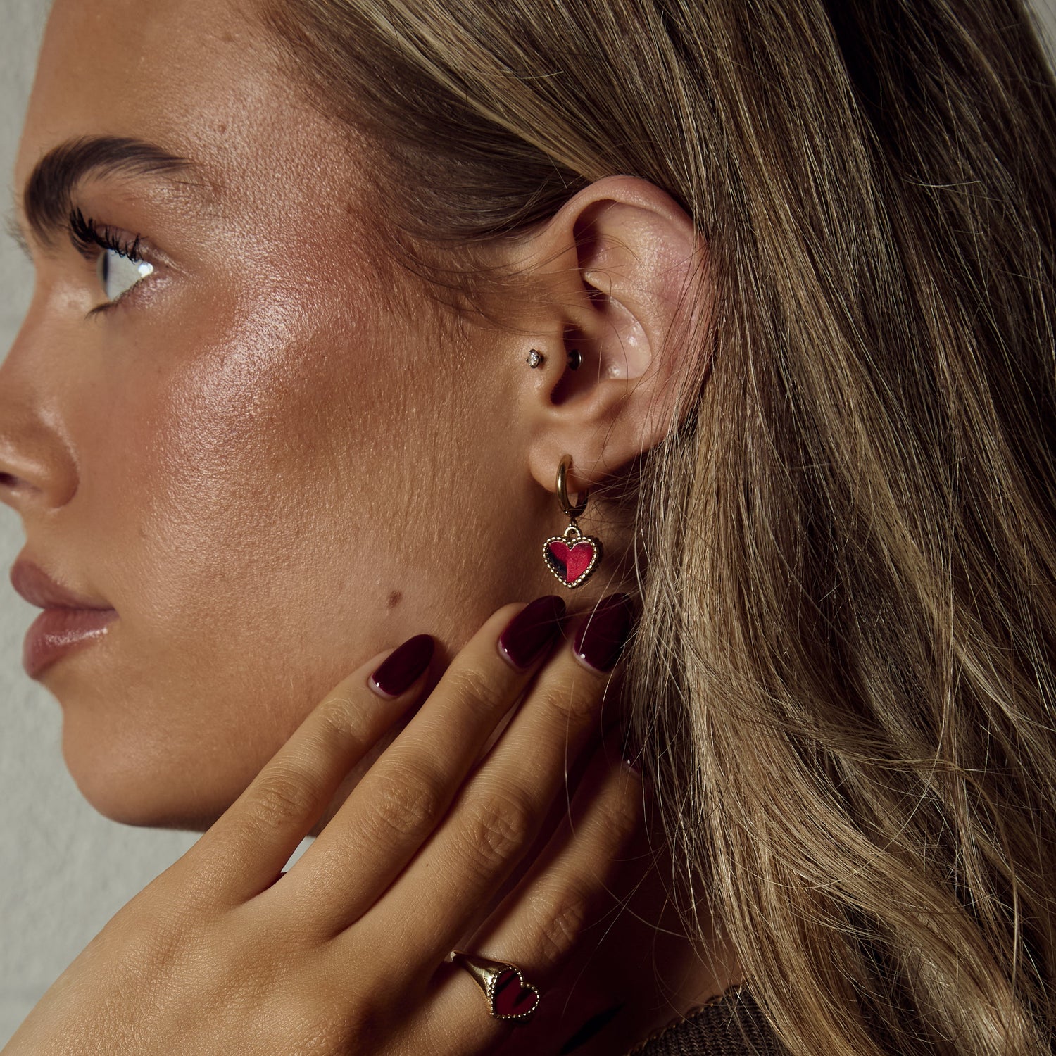 Heart Motif Earrings - Ruby Marble