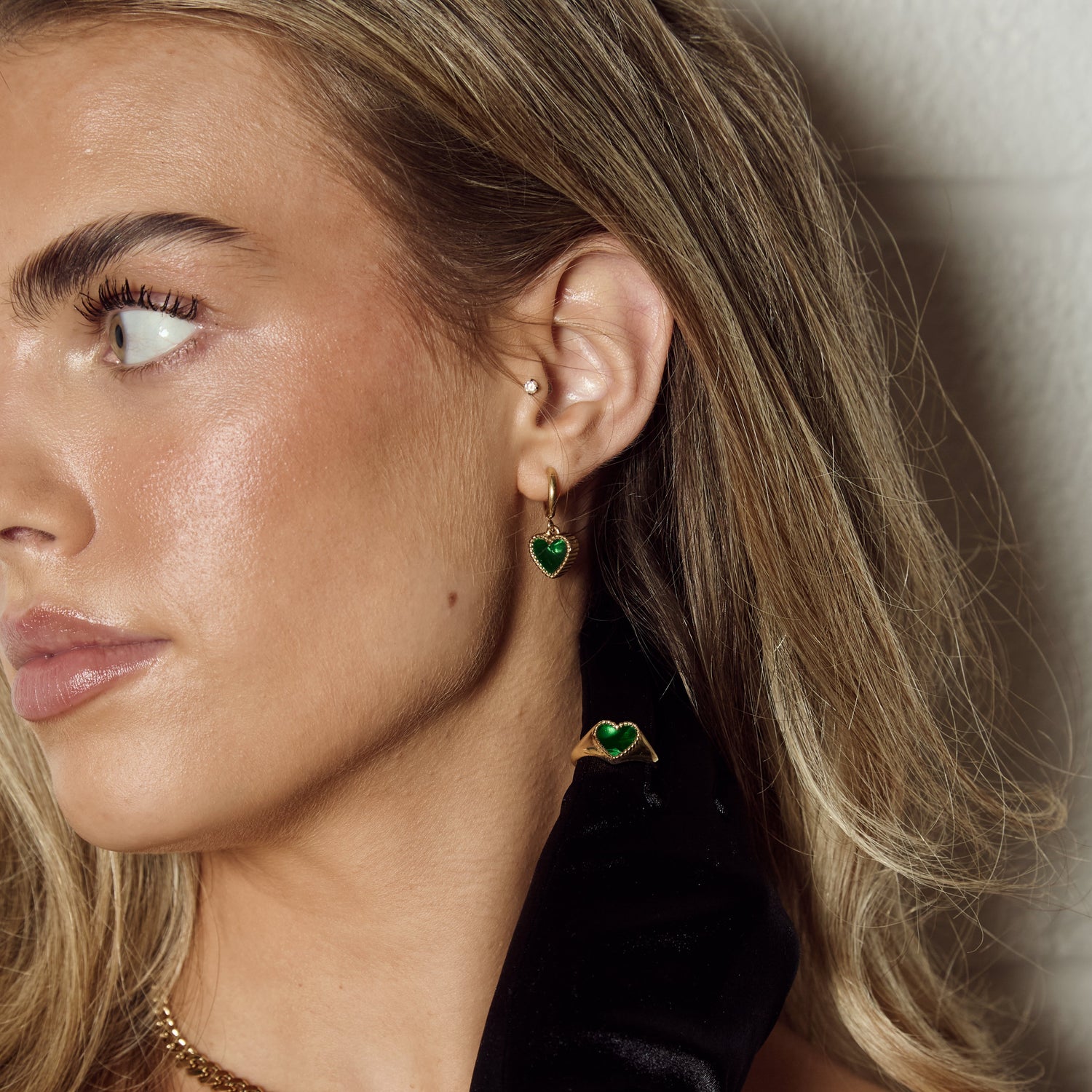 Heart Motif Earrings - Emerald Marble