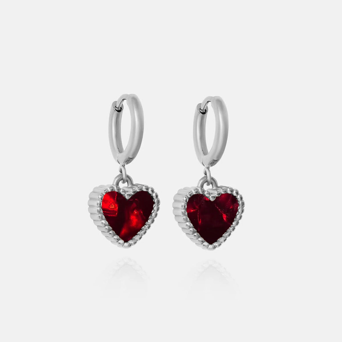 Heart Motif Earrings - Ruby Marble
